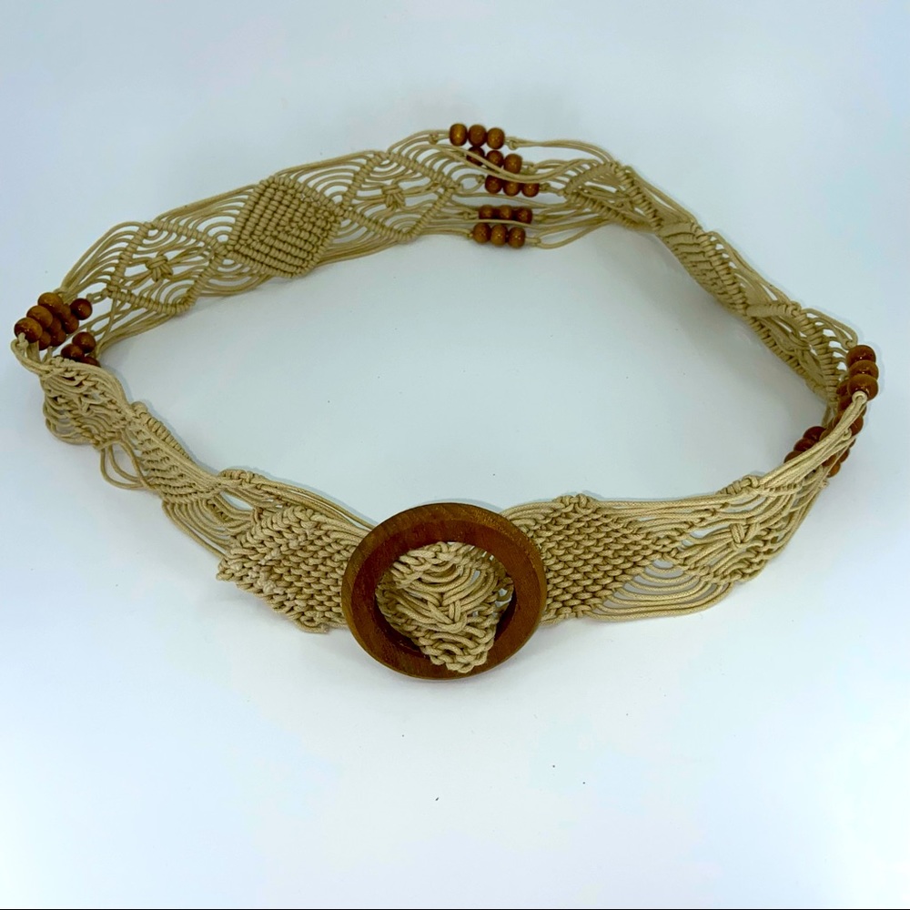 Bohemian Macramé Wood Beads & Buckle Belt 40”